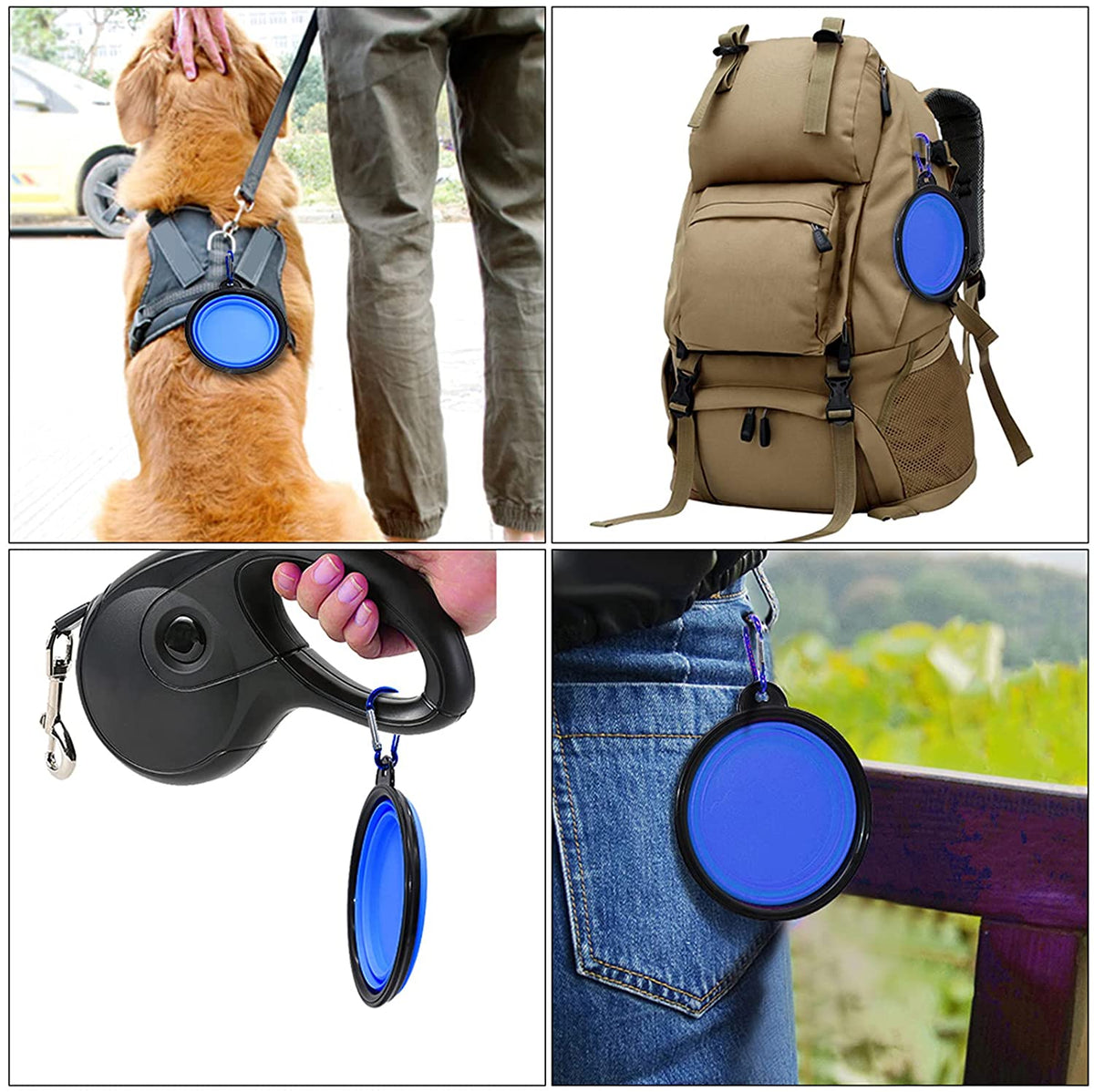Collapsible Travel Dog Bowls — Set of 5 (Blue)